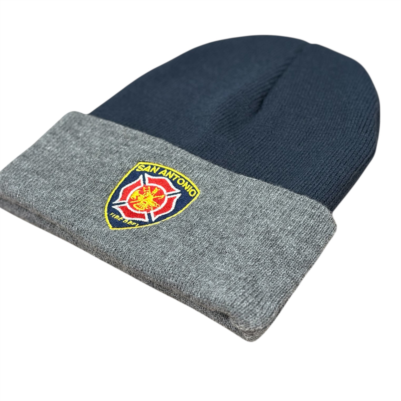 Two-toned beanie with a SAFD logo embroidered